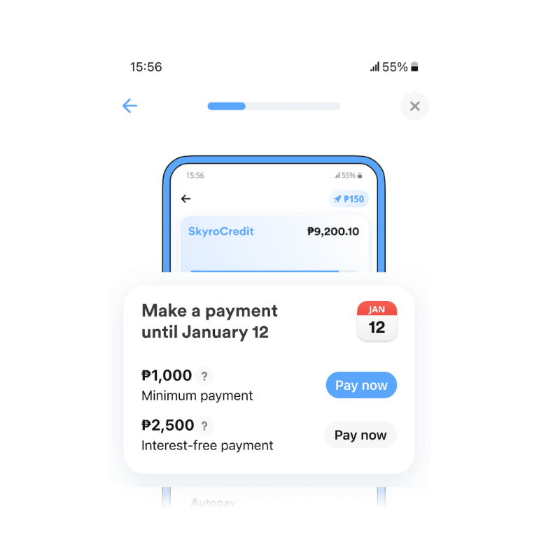 SkyroCredit payment options in app